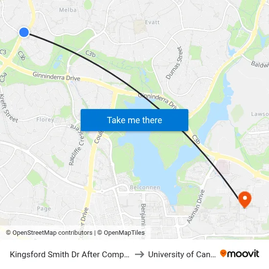 Kingsford Smith Dr After Companion Cr to University of Canberra map