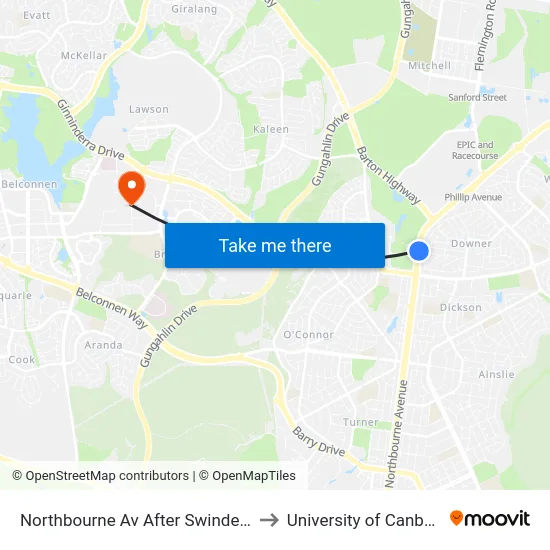 Northbourne Av After Swinden St to University of Canberra map
