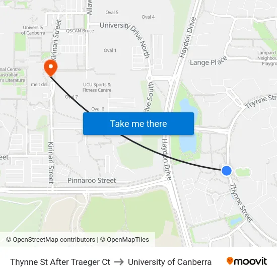 Thynne St After Traeger Ct to University of Canberra map