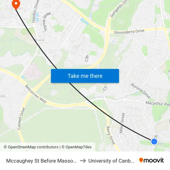 Mccaughey St Before Masson St to University of Canberra map
