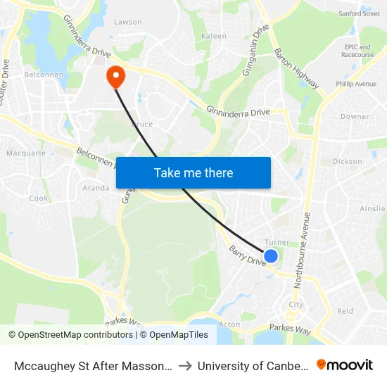 Mccaughey St After Masson St to University of Canberra map