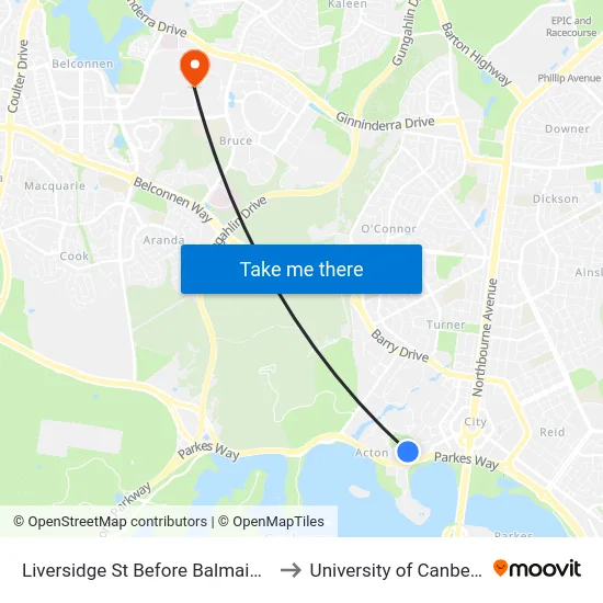Liversidge St Before Balmain Cr to University of Canberra map