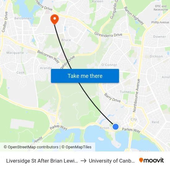 Liversidge St After Brian Lewis Cr to University of Canberra map