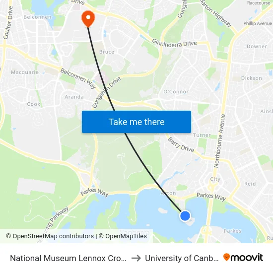 National Museum Lennox Crossing to University of Canberra map