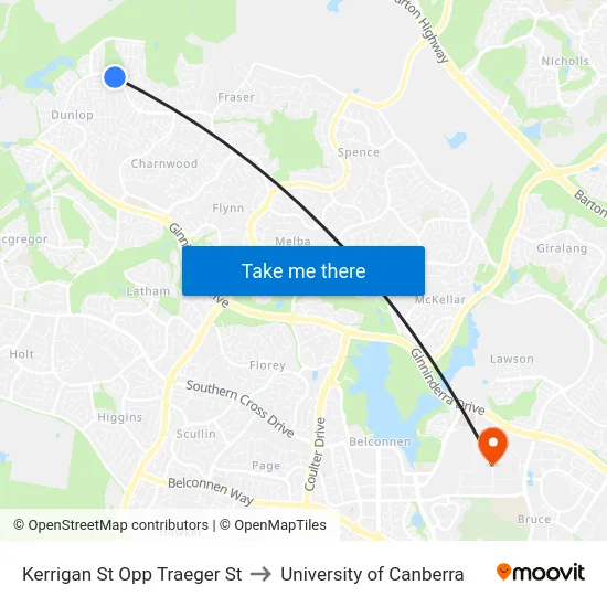 Kerrigan St Opp Traeger St to University of Canberra map