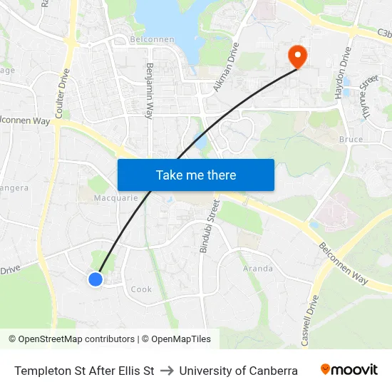 Templeton St After Ellis St to University of Canberra map