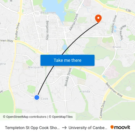 Templeton St Opp Cook Shops to University of Canberra map