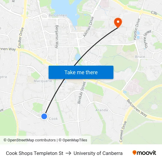 Cook Shops Templeton St to University of Canberra map