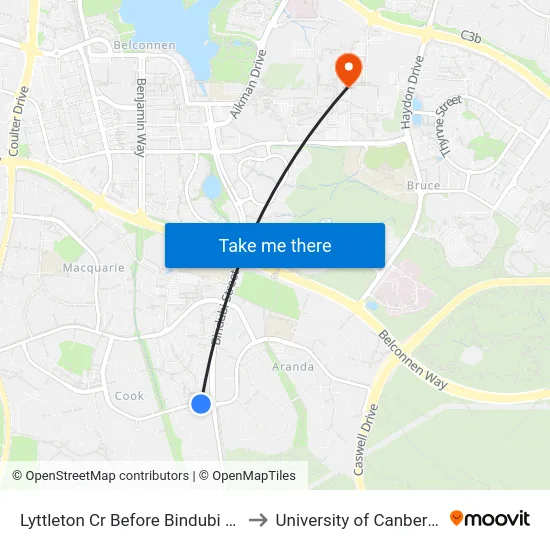 Lyttleton Cr Before Bindubi St to University of Canberra map