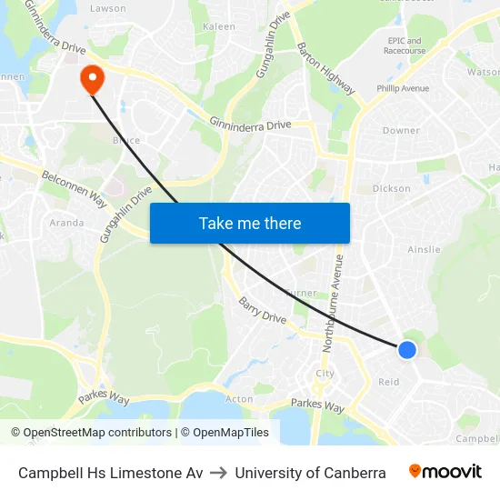 Campbell Hs Limestone Av to University of Canberra map