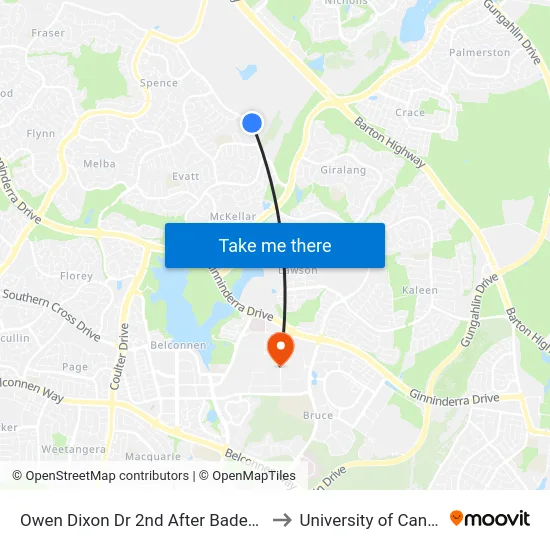 Owen Dixon Dr 2nd After Badenoch Cr to University of Canberra map