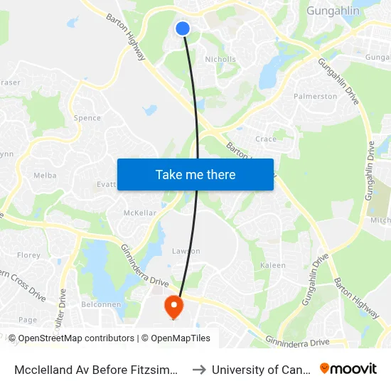 Mcclelland Av Before Fitzsimmons St to University of Canberra map