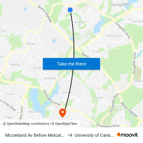 Mcclelland Av Before Metcalfe St to University of Canberra map