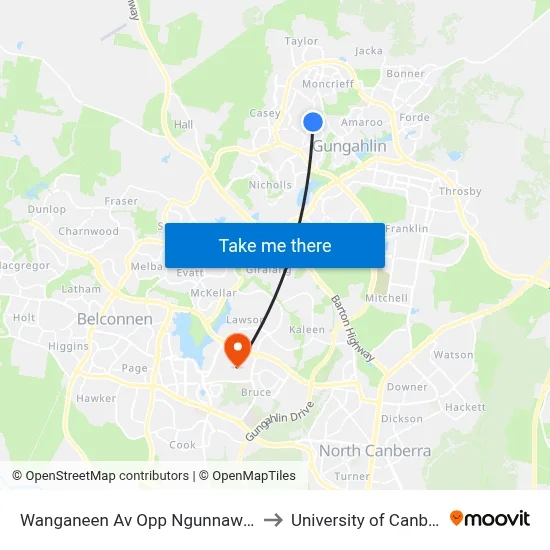 Wanganeen Av Opp Ngunnawal Ps to University of Canberra map