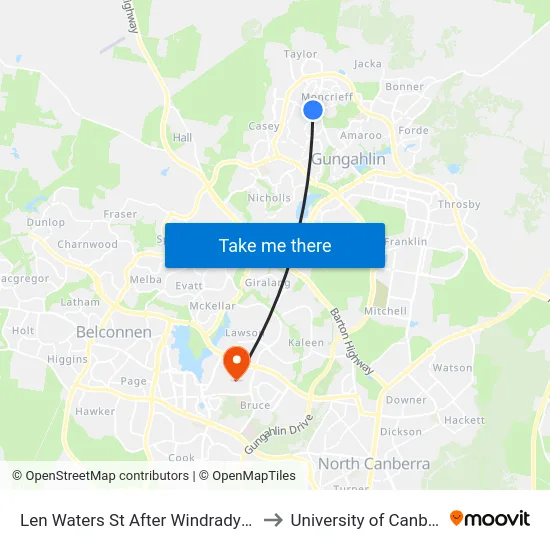 Len Waters St After Windradyne St to University of Canberra map