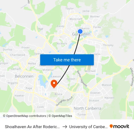 Shoalhaven Av After Roderick St to University of Canberra map