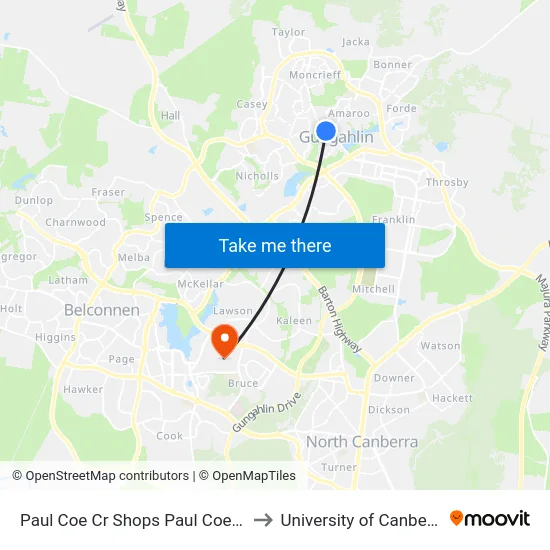 Paul Coe Cr Shops Paul Coe Cr to University of Canberra map