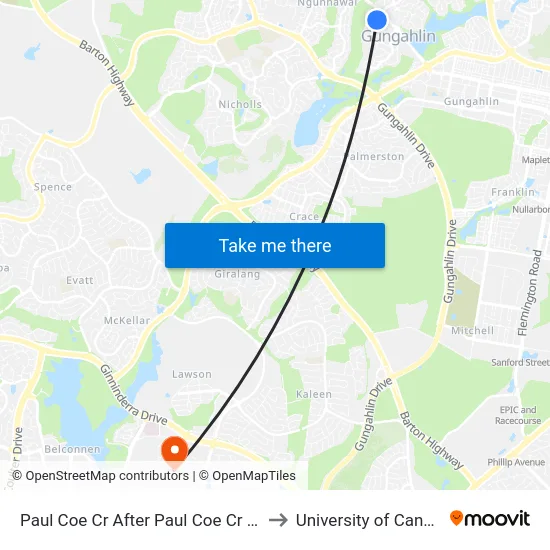 Paul Coe Cr After Paul Coe Cr Shops to University of Canberra map