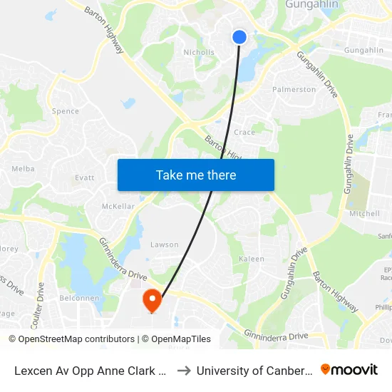 Lexcen Av Opp Anne Clark Av to University of Canberra map