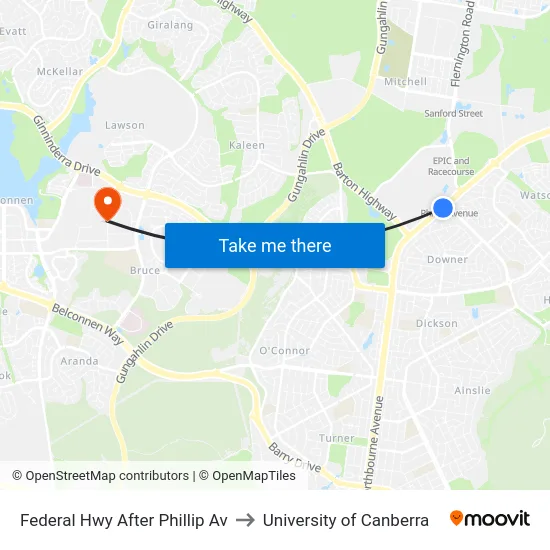 Federal Hwy After Phillip Av to University of Canberra map