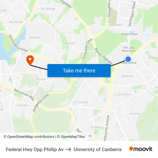 Federal Hwy Opp Phillip Av to University of Canberra map