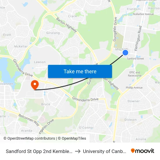 Sandford St Opp 2nd Kemble Crt to University of Canberra map