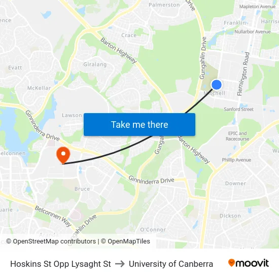 Hoskins St Opp Lysaght St to University of Canberra map