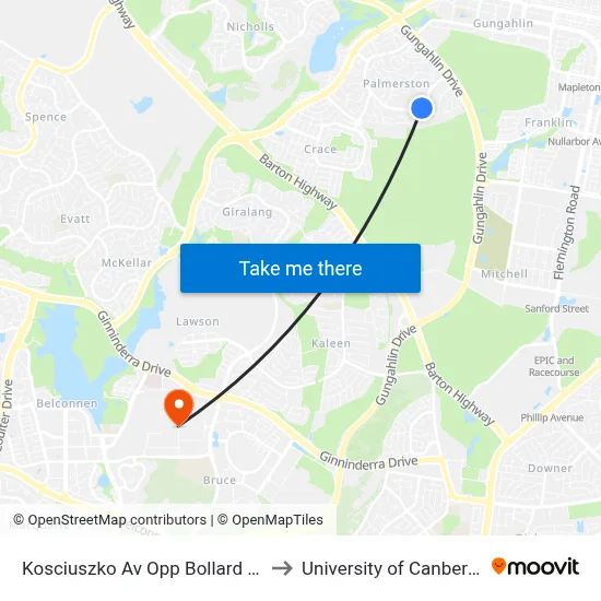 Kosciuszko Av Opp Bollard St to University of Canberra map
