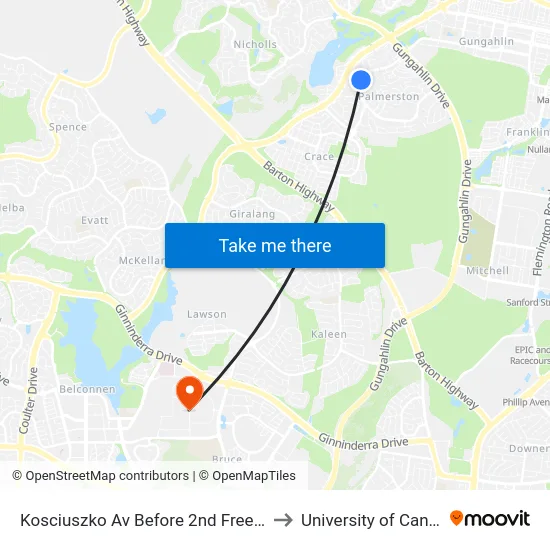 Kosciuszko Av Before 2nd Freeling Cct to University of Canberra map