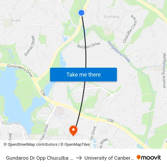 Gundaroo Dr Opp Chuculba Cr to University of Canberra map