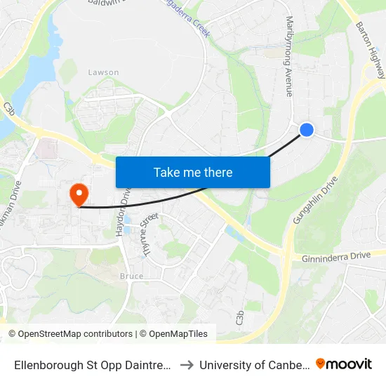 Ellenborough St Opp Daintree Cr to University of Canberra map