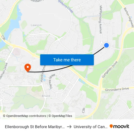 Ellenborough St Before Maribyrnong Av to University of Canberra map