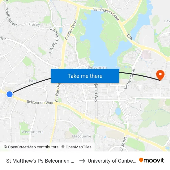 St Matthew's Ps Belconnen Way to University of Canberra map