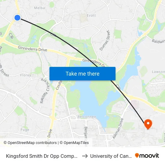Kingsford Smith Dr Opp Companion Cr to University of Canberra map