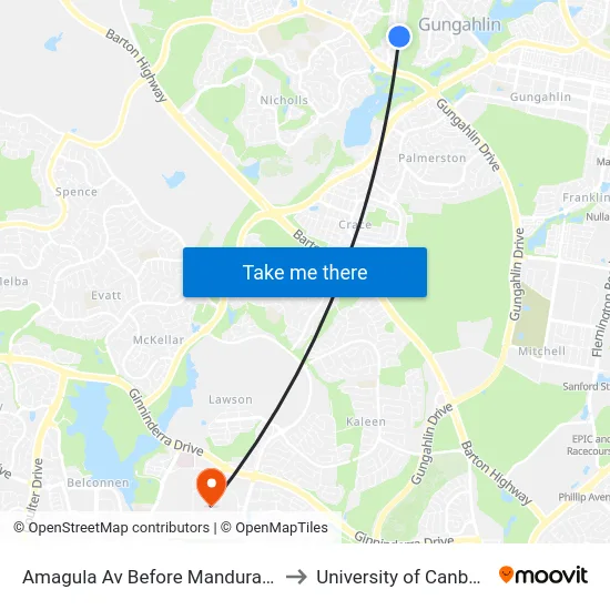 Amagula Av Before Mandurah Pl to University of Canberra map