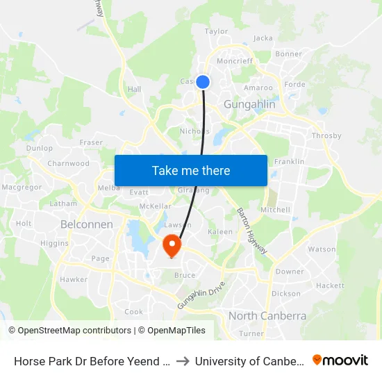 Horse Park Dr Before Yeend Av to University of Canberra map