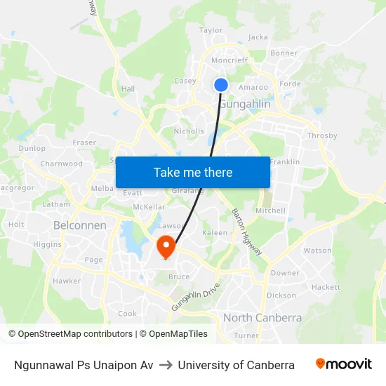 Ngunnawal Ps Unaipon Av to University of Canberra map