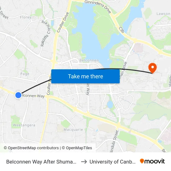 Belconnen Way After Shumack St to University of Canberra map