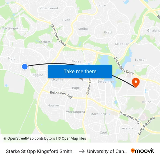 Starke St Opp Kingsford Smith School to University of Canberra map
