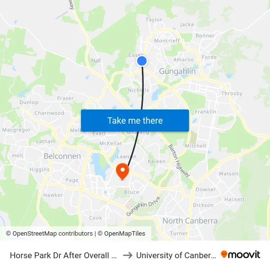 Horse Park Dr After Overall Av to University of Canberra map