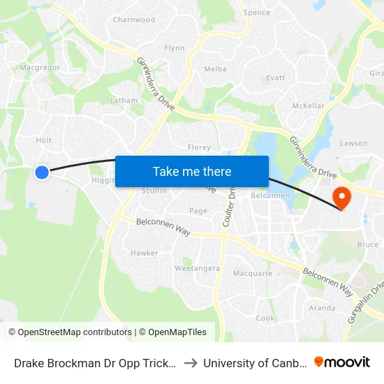 Drake Brockman Dr Opp Trickett St to University of Canberra map