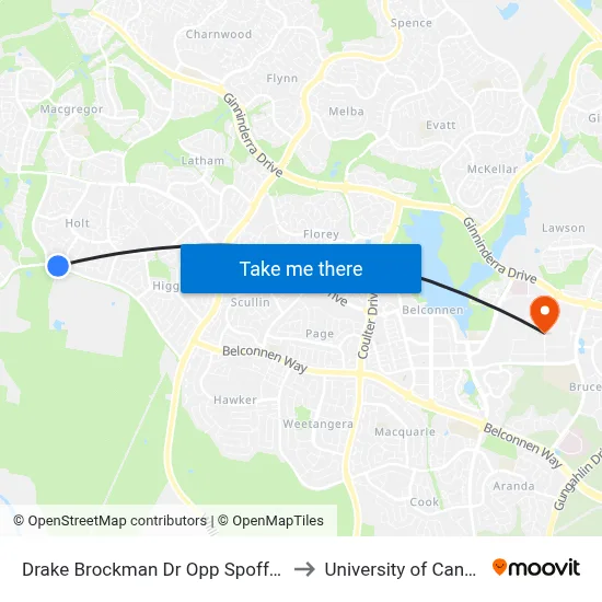 Drake Brockman Dr Opp Spofforth St to University of Canberra map