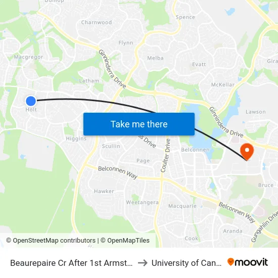 Beaurepaire Cr After 1st Armstrong Cr to University of Canberra map