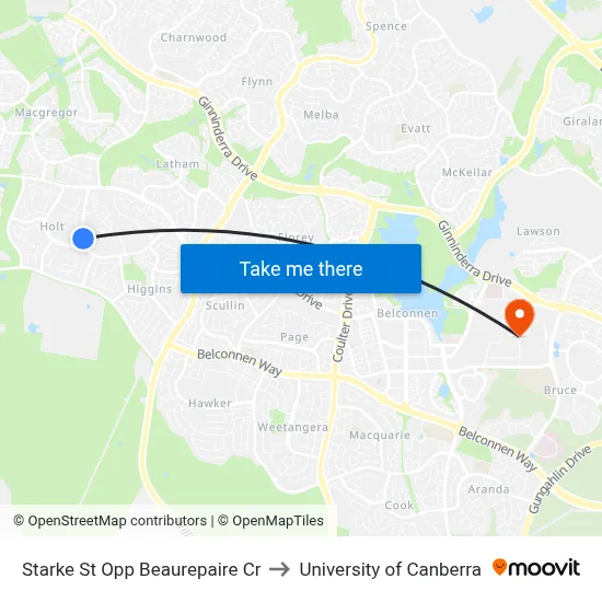Starke St Opp Beaurepaire Cr to University of Canberra map