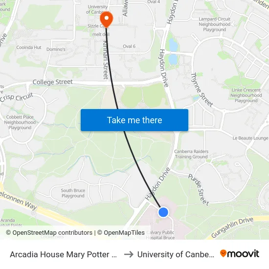 Arcadia House Mary Potter Cct to University of Canberra map