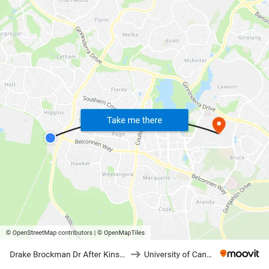 Drake Brockman Dr After Kinsella St to University of Canberra map
