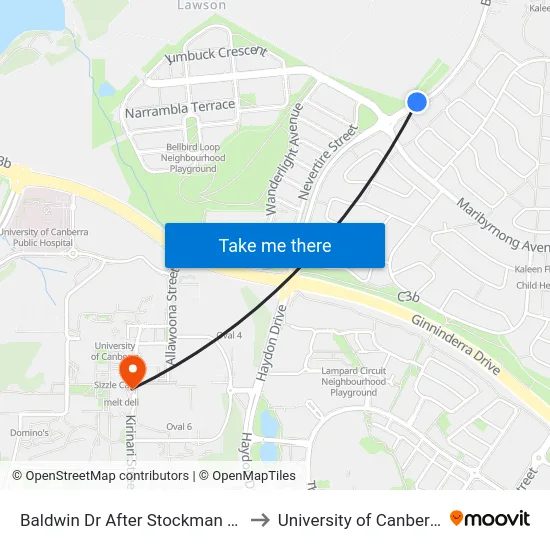 Baldwin Dr After Stockman Av to University of Canberra map