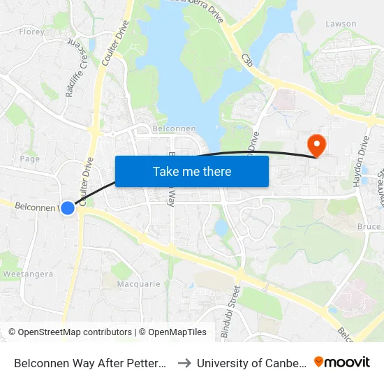 Belconnen Way After Petterd St to University of Canberra map