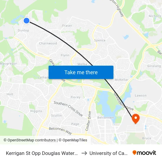 Kerrigan St Opp Douglas Waterhouse Dr to University of Canberra map