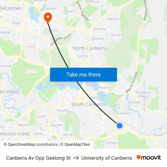 Canberra Av Opp Geelong St to University of Canberra map
